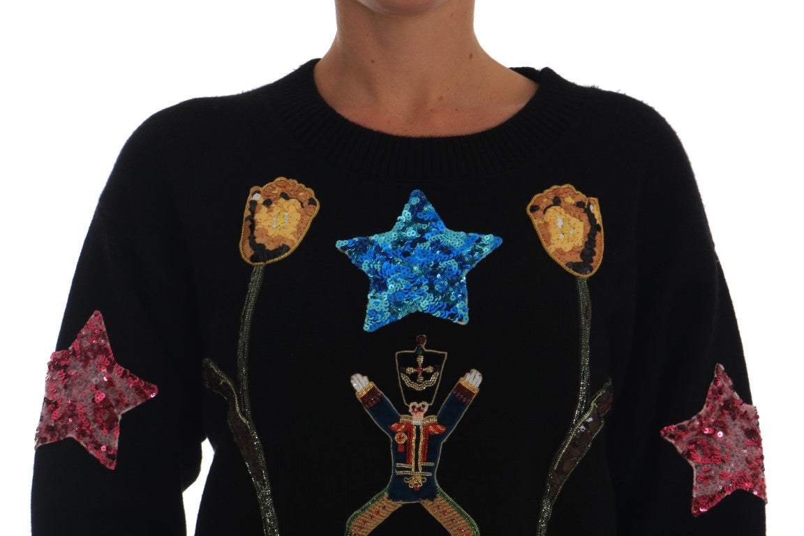 Dolce &amp; Gabbana – Fairy Tale – Schwarzer Kaschmirpullover mit Kristallen