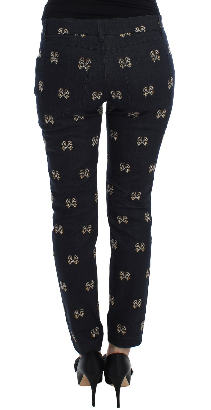 Dolce &amp; Gabbana – Slim Fit-Jeans „KATE“ mit blauer Schlüsselstickerei