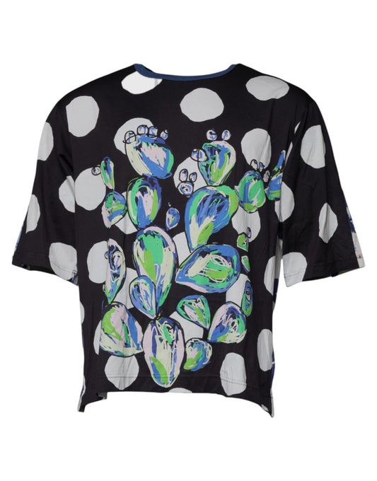 Dolce &amp; Gabbana – T-Shirt aus Baumwolle mit Rundhalsausschnitt und Print in Schwarz und Weiß