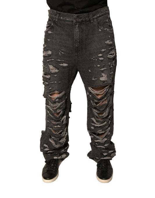 Dolce &amp; Gabbana Graue zerfetzte Baumwolle Straight Men Denim Jeans