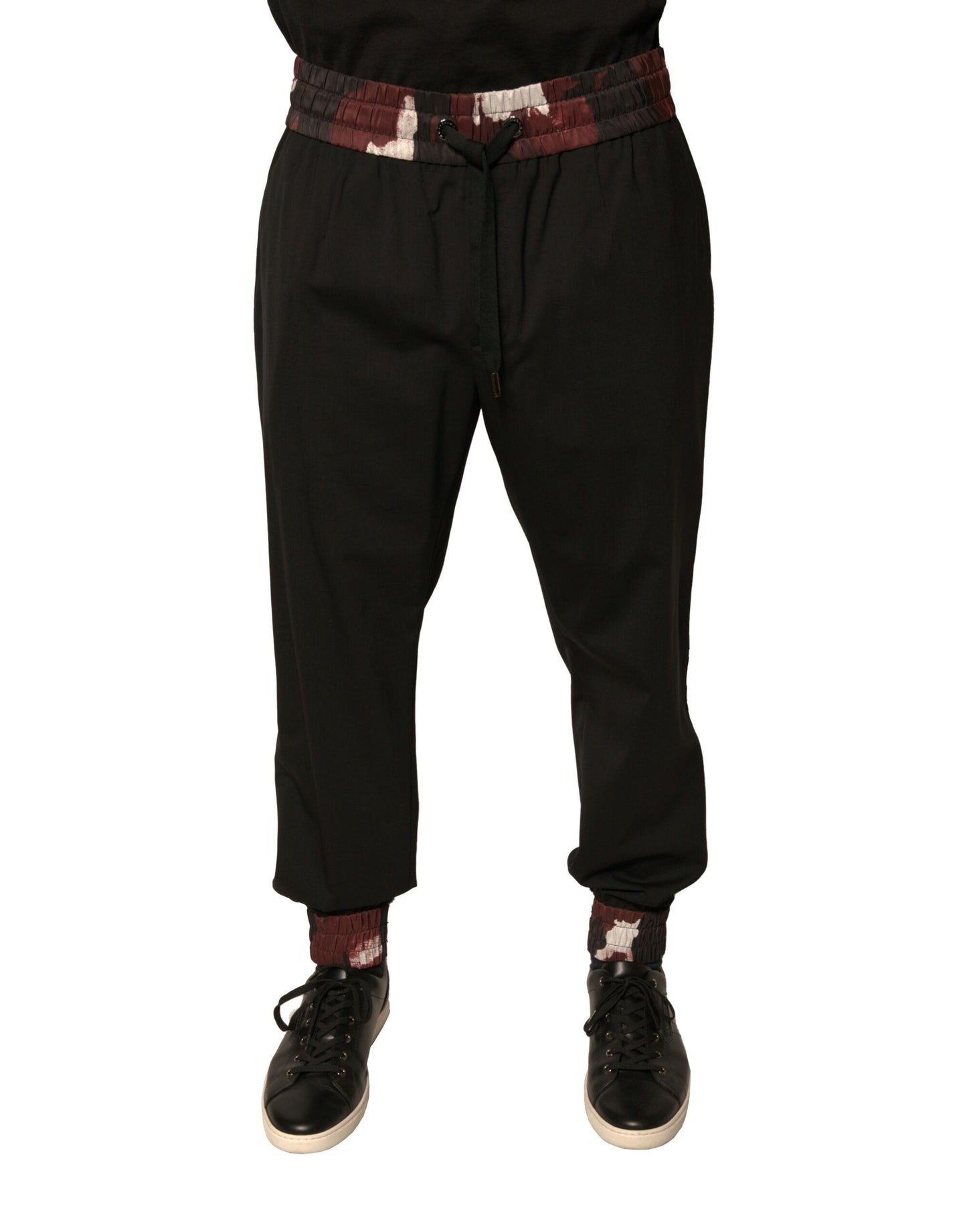 Dolce &amp; Gabbana – Schwarze Jogginghose aus Wolle mit Camouflage-Muster