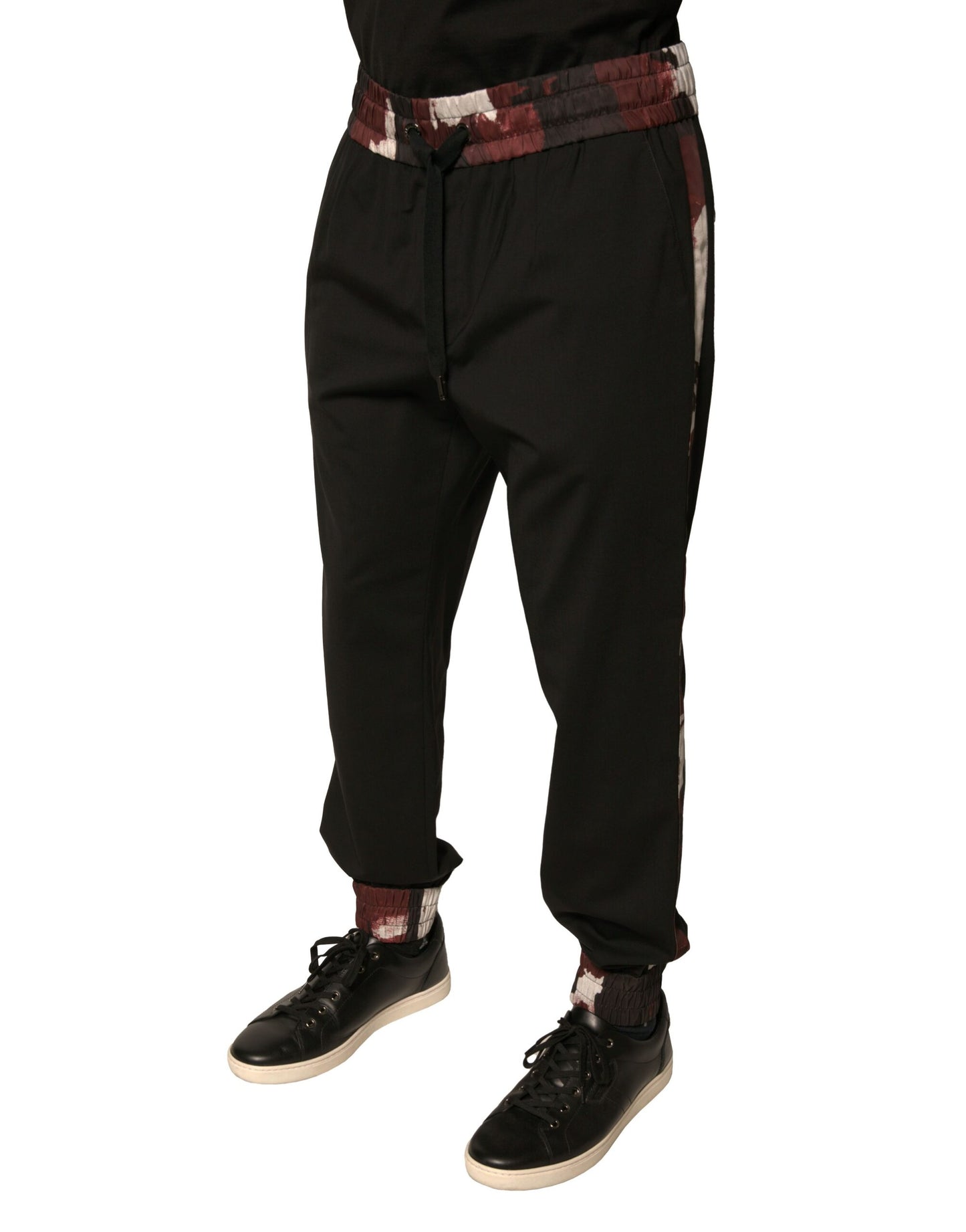 Dolce &amp; Gabbana – Schwarze Jogginghose aus Wolle mit Camouflage-Muster