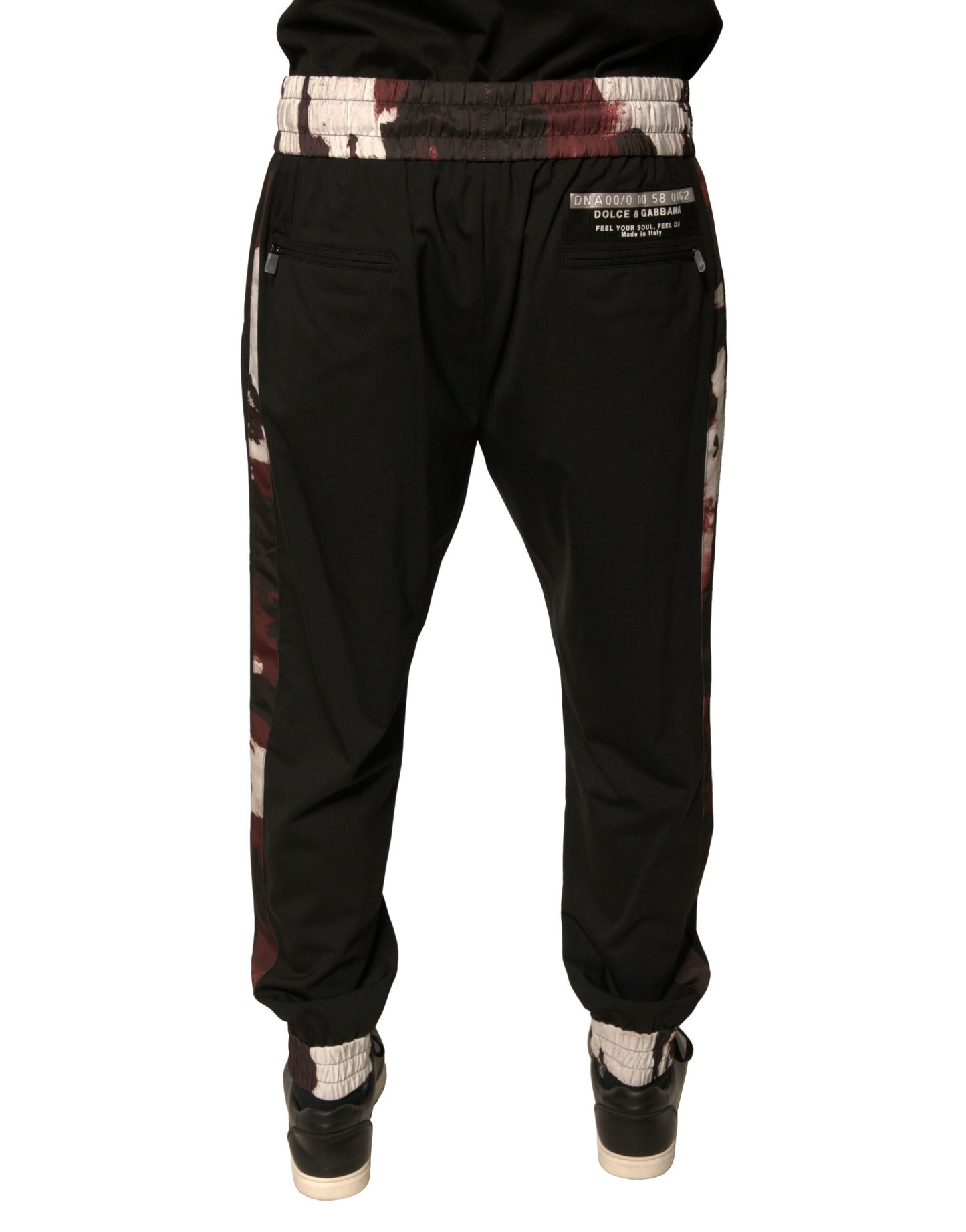 Dolce &amp; Gabbana – Schwarze Jogginghose aus Wolle mit Camouflage-Muster
