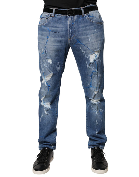 Dolce &amp; Gabbana – Zerfetzte Skinny-Jeans aus blauem Baumwollstretch
