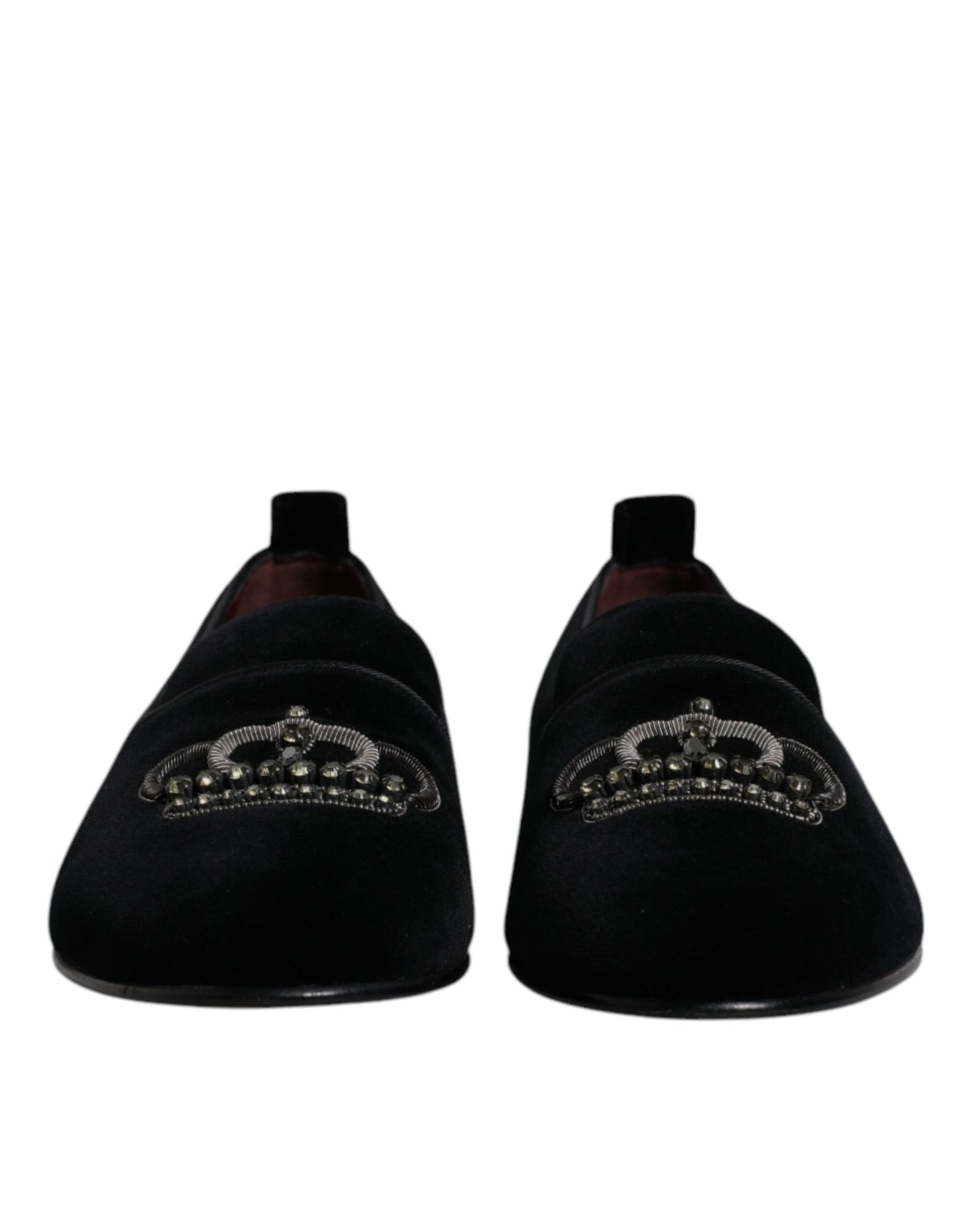 Dolce &amp; Gabbana – Schwarze Loafer aus Samt mit Kristallkrone und formeller Kleidung
