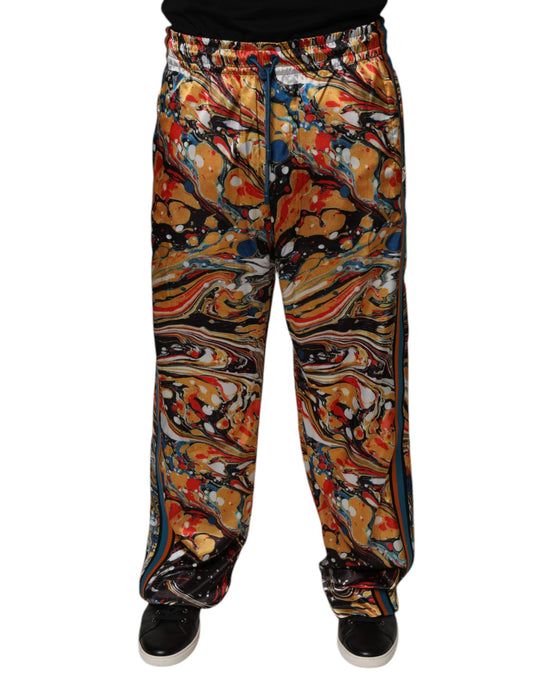 Dolce &amp; Gabbana Mehrfarbige Marmor-Satin-Trainingshose für Herren