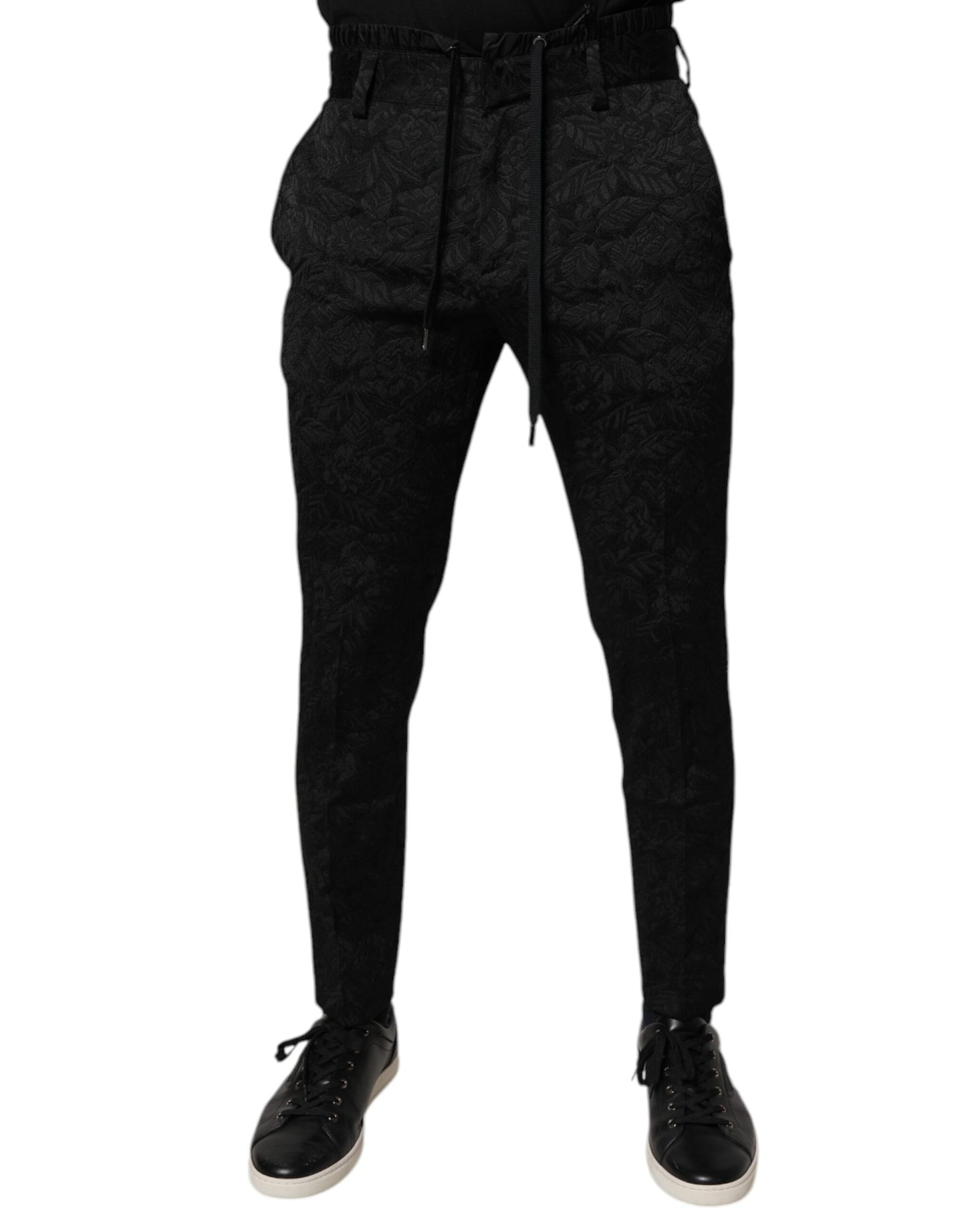 Dolce &amp; Gabbana – Enge Anzughose aus Polyester in Schwarz mit Brokatmuster