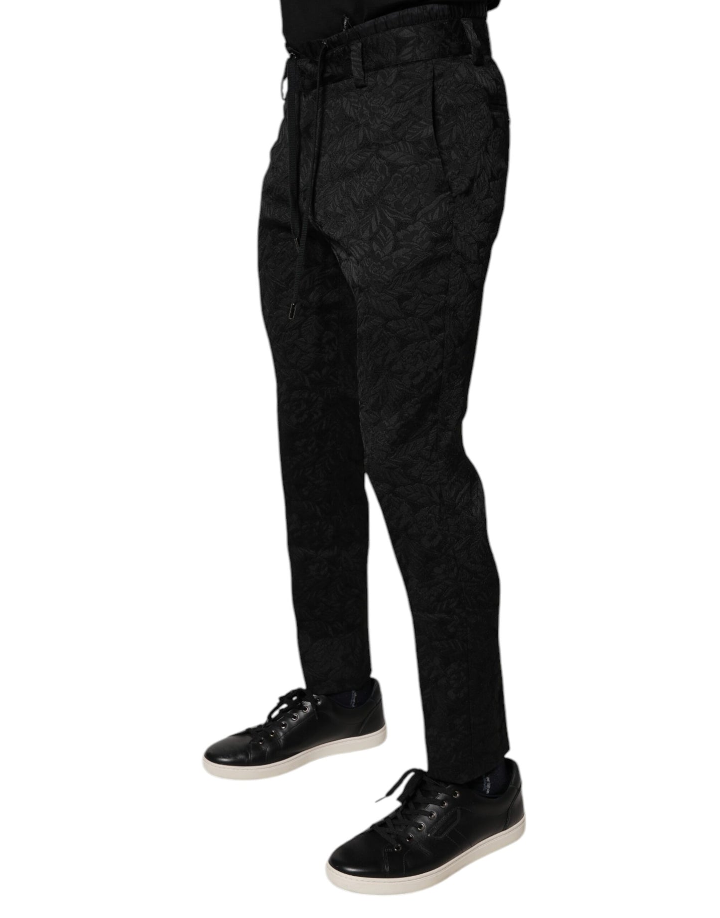 Dolce &amp; Gabbana – Enge Anzughose aus Polyester in Schwarz mit Brokatmuster