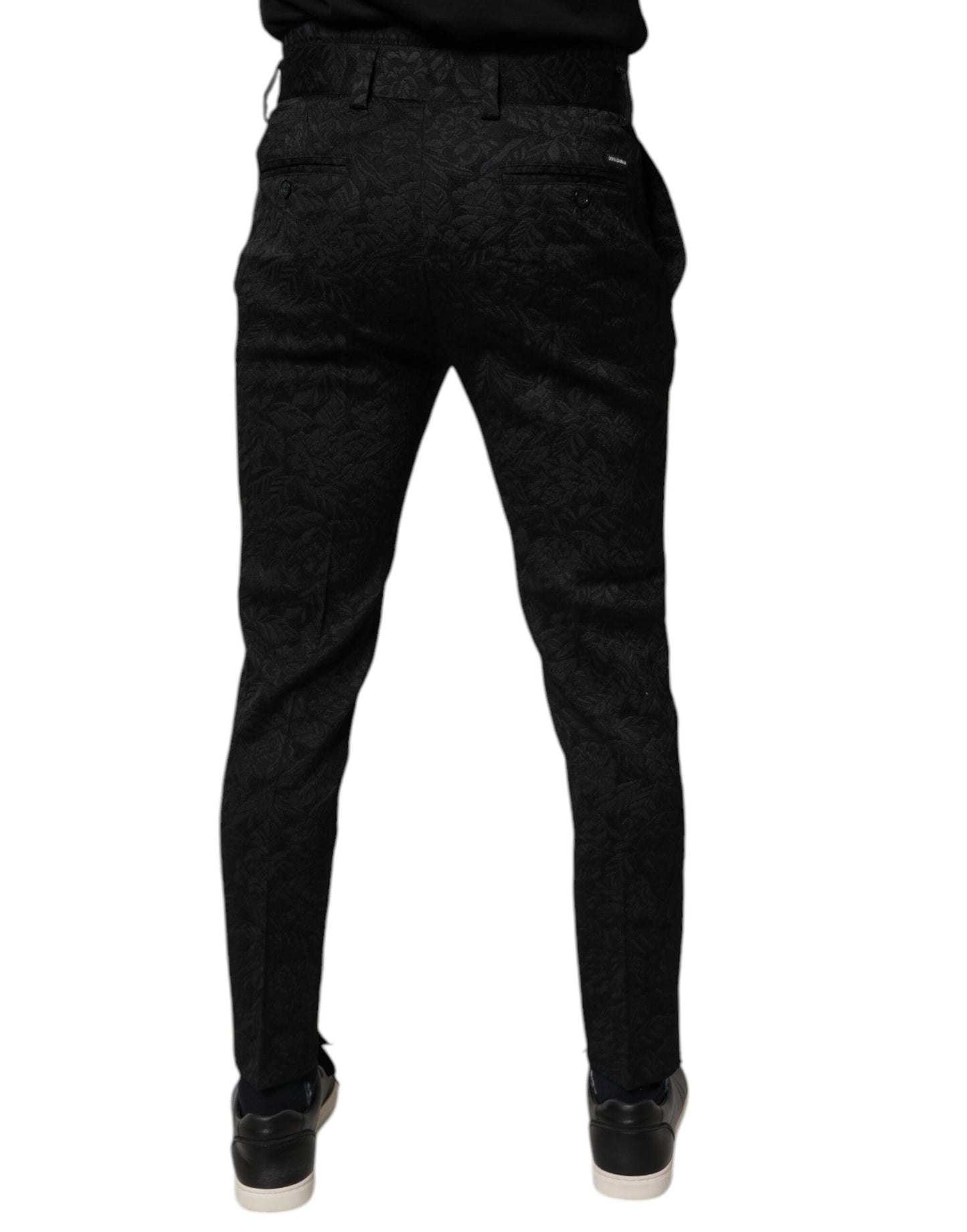 Dolce &amp; Gabbana – Enge Anzughose aus Polyester in Schwarz mit Brokatmuster