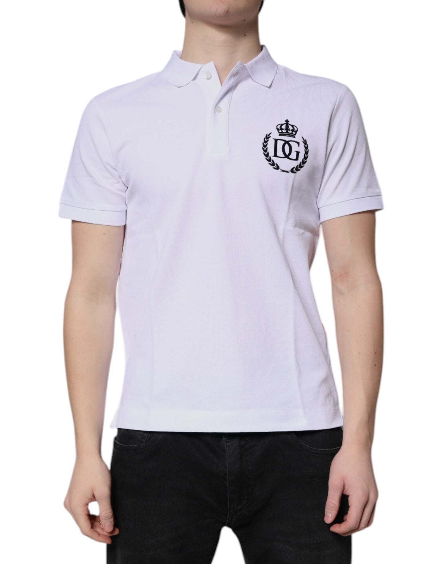 Dolce & Gabbana White Cotton Crown Collared Men Polo T-shirt