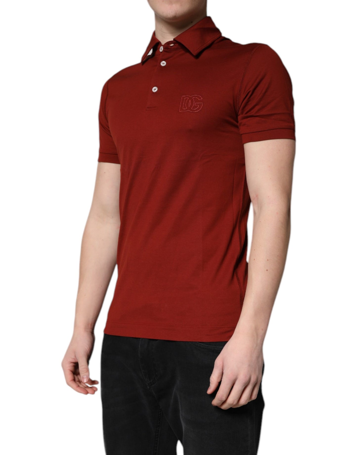 Dolce &amp; Gabbana – Rotes Polo-T-Shirt aus Baumwolle mit DG-Logo und Kragen für Herren