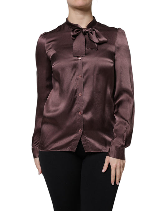 Dolce &amp; Gabbana, Braunes Blusentop mit langem Ascot-Kragen