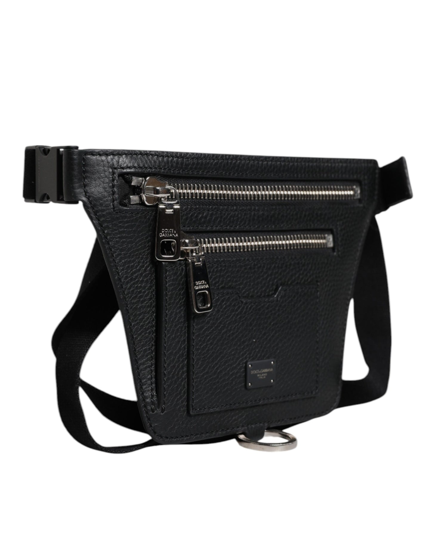 Dolce &amp; Gabbana Gürteltasche mit Logo-Plakette aus schwarzem Kalbsleder für Herren