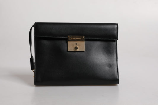 Dolce &amp; Gabbana – Dokumenten-Aktentasche aus schwarzem Leder mit Logo-Plakette