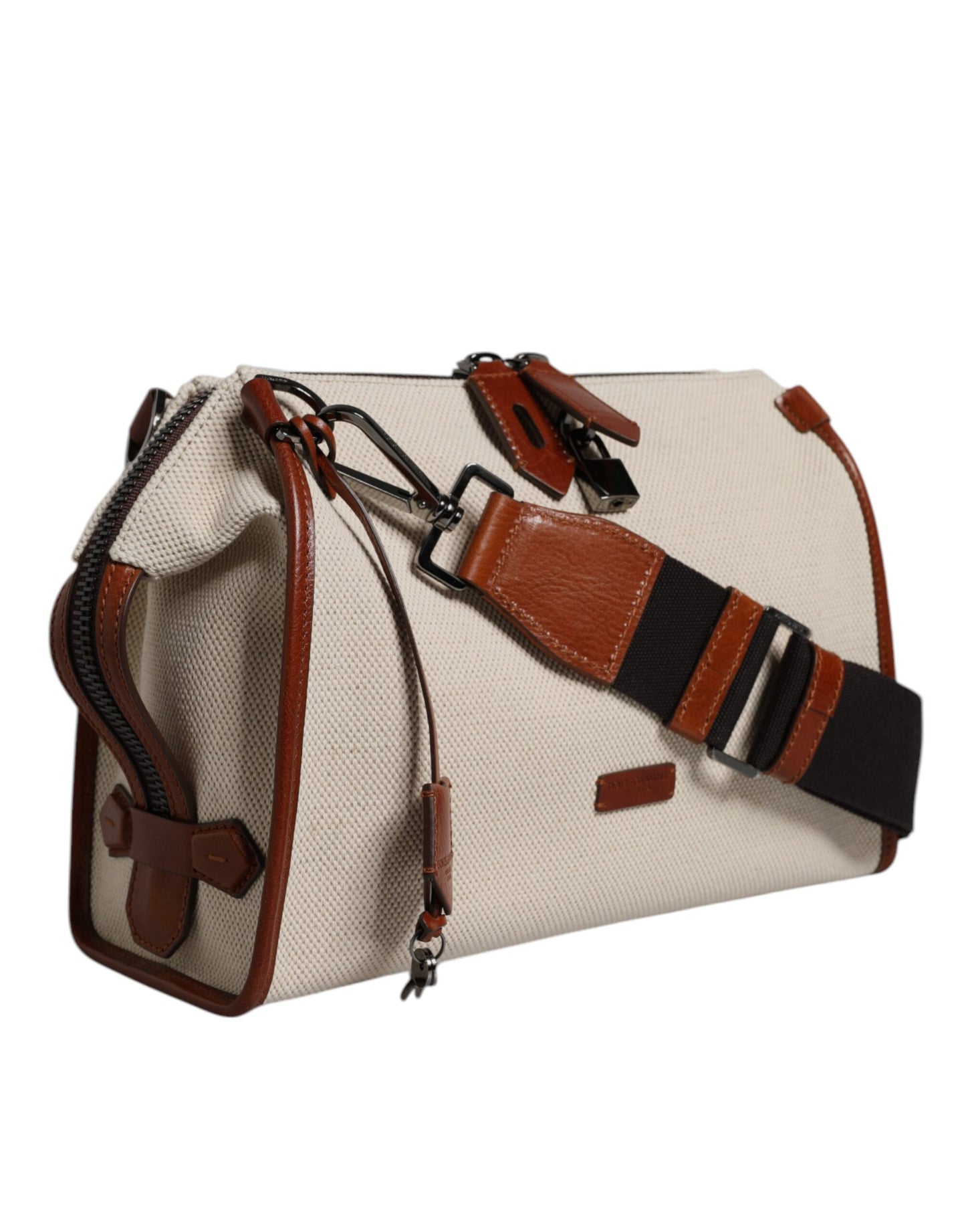 Dolce &amp; Gabbana Beigebraune Duffle-Umhängetasche aus Baumwollleder