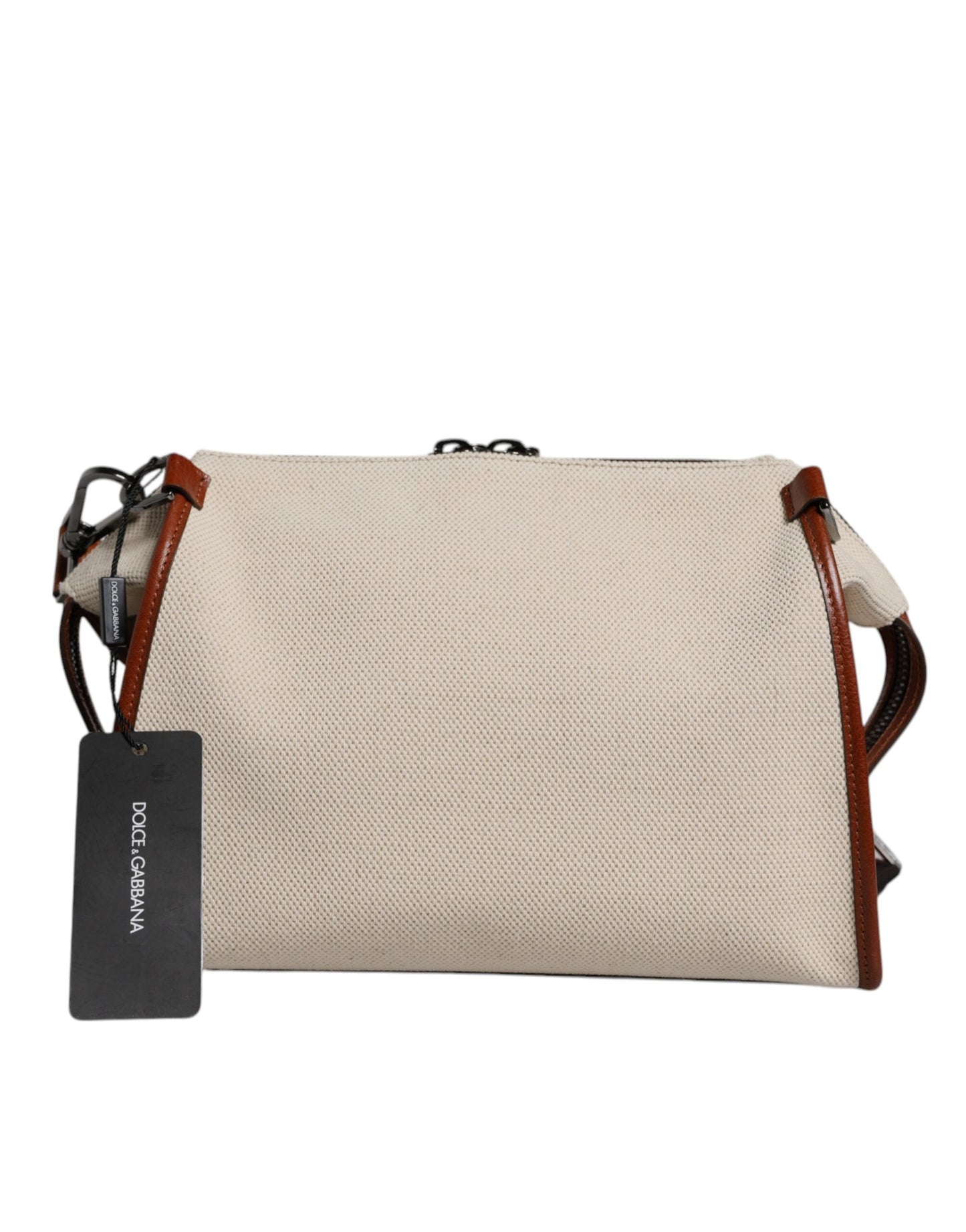 Dolce &amp; Gabbana Beigebraune Duffle-Umhängetasche aus Baumwollleder
