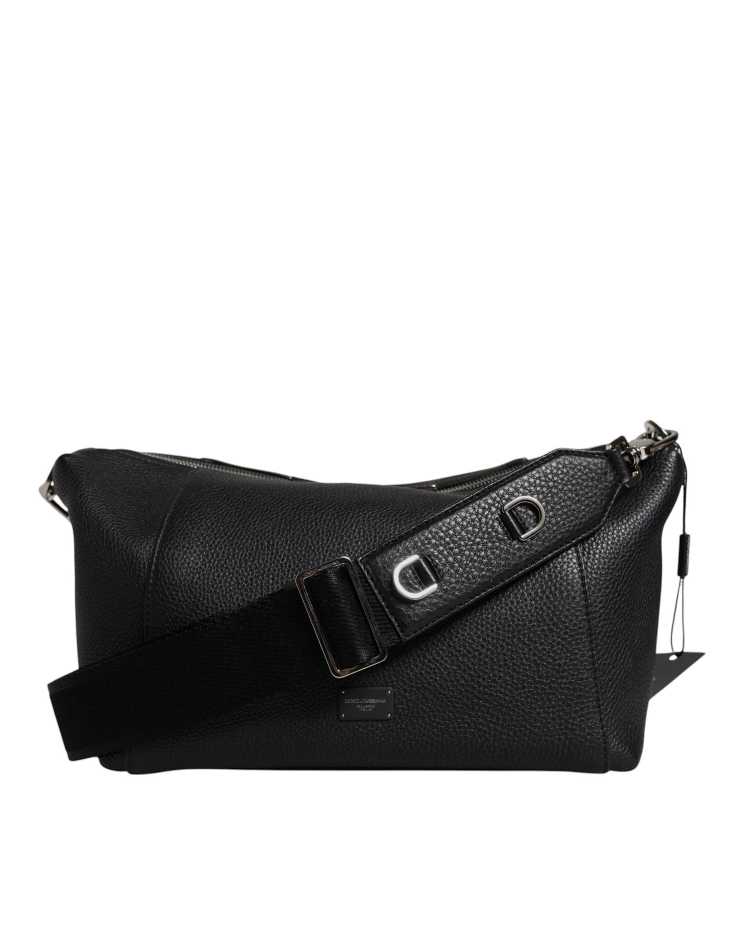 Dolce &amp; Gabbana – Schulter-Umhängetasche aus schwarzem Leder mit Logo-Plakette