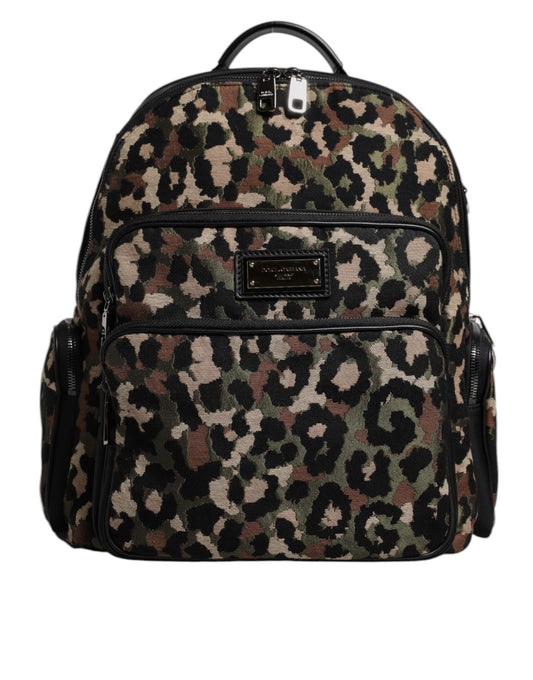 Dolce &amp; Gabbana Mehrfarbiger Rucksack mit Leopardenmuster und DG-Logo-Plakette für Männer