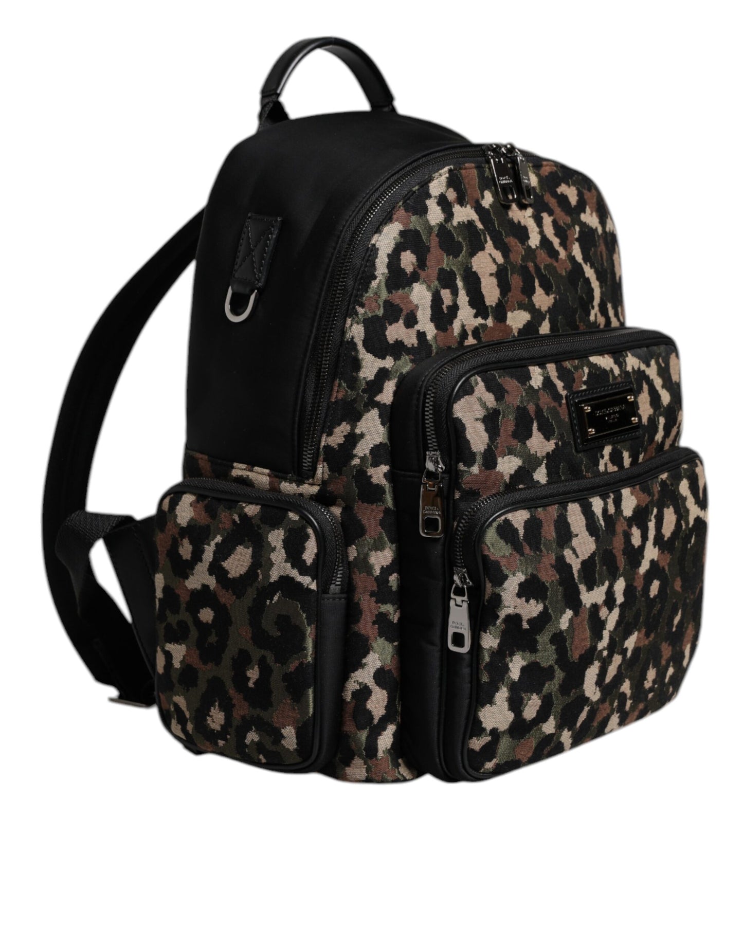 Dolce &amp; Gabbana Mehrfarbiger Rucksack mit Leopardenmuster und DG-Logo-Plakette für Männer