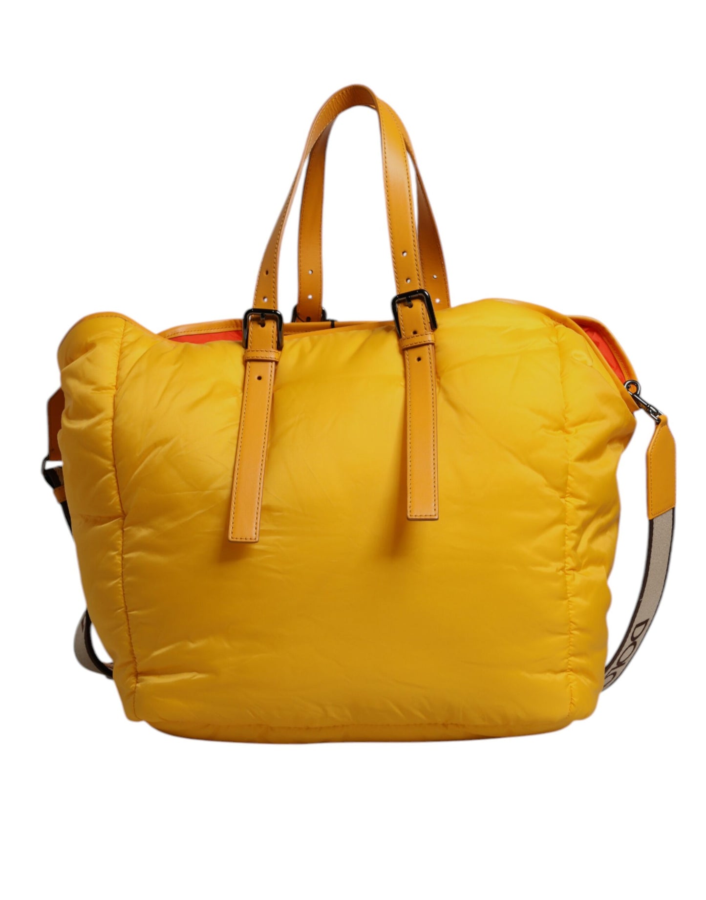 Dolce &amp; Gabbana – Gelb-orangefarbene Nylon-Hand-/Schultertasche mit Logo-Plakette