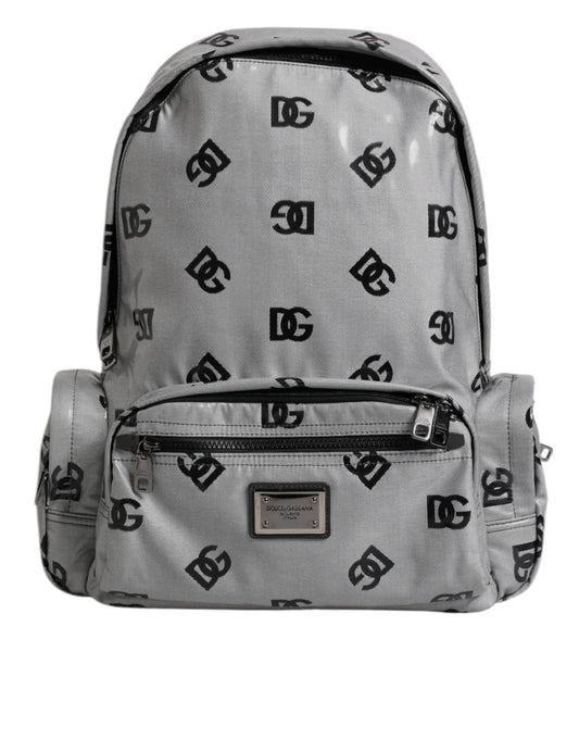 Dolce &amp; Gabbana Polyester Grau Schwarz DG Logo Plakette Rucksack Tasche