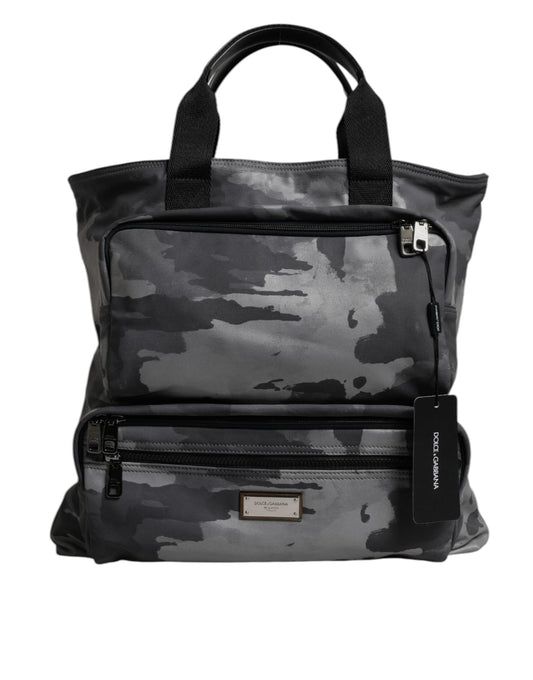 Dolce &amp; Gabbana – Schwarze Camouflage-Tasche mit Schultergurt und Logo-Plakette