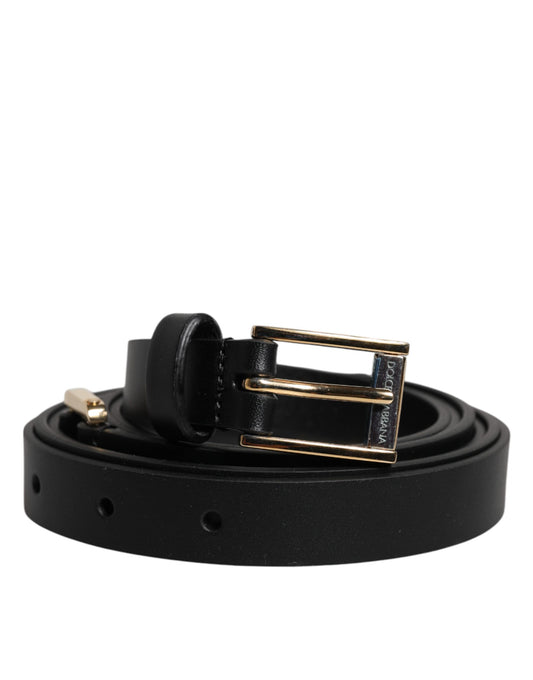 Dolce & Gabbana Black Calfskin Classic Metal Logo Buckle Belt