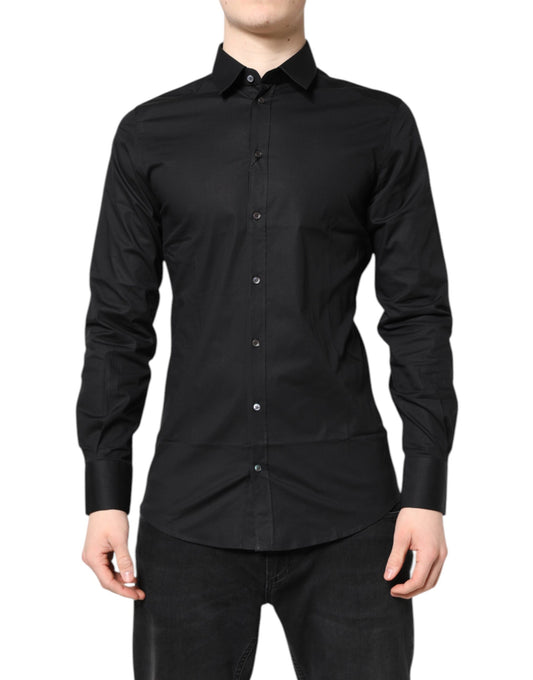 Dolce &amp; Gabbana – Schwarzes, goldenes Langarmhemd aus Baumwolle