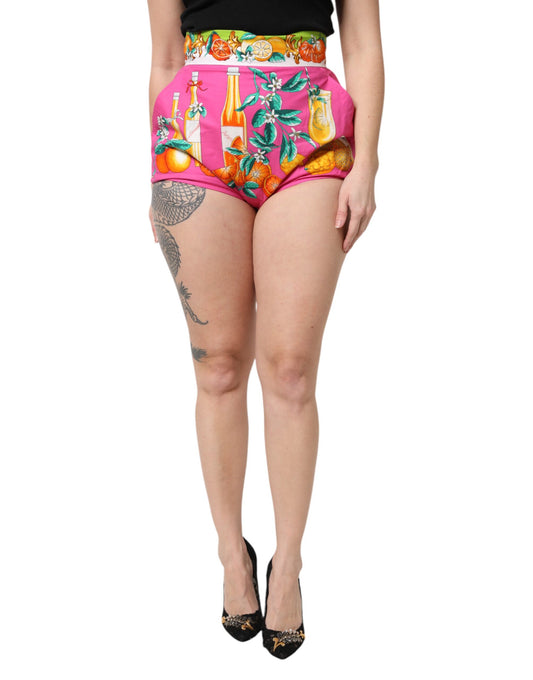 Dolce &amp; Gabbana – Rosa bedruckte Hotpants-Shorts mit hoher Taille