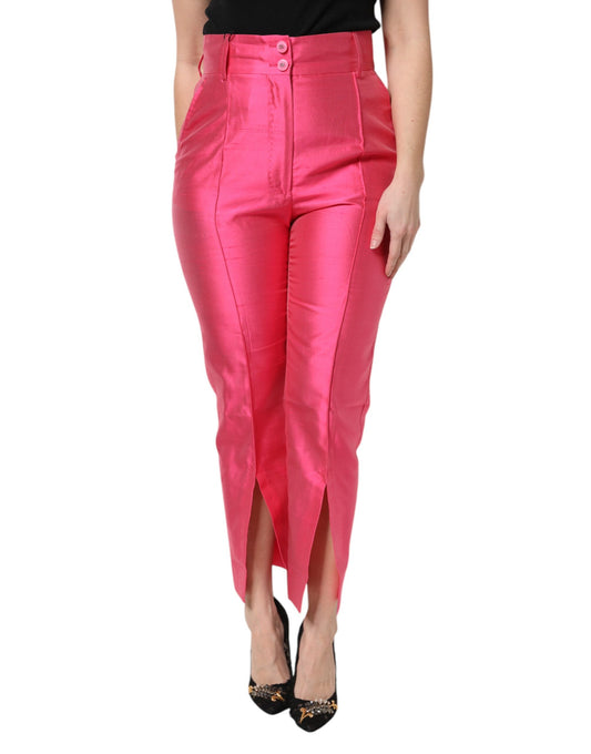 Dolce &amp; Gabbana – Hoch taillierte Karottenhose aus rosa Seide