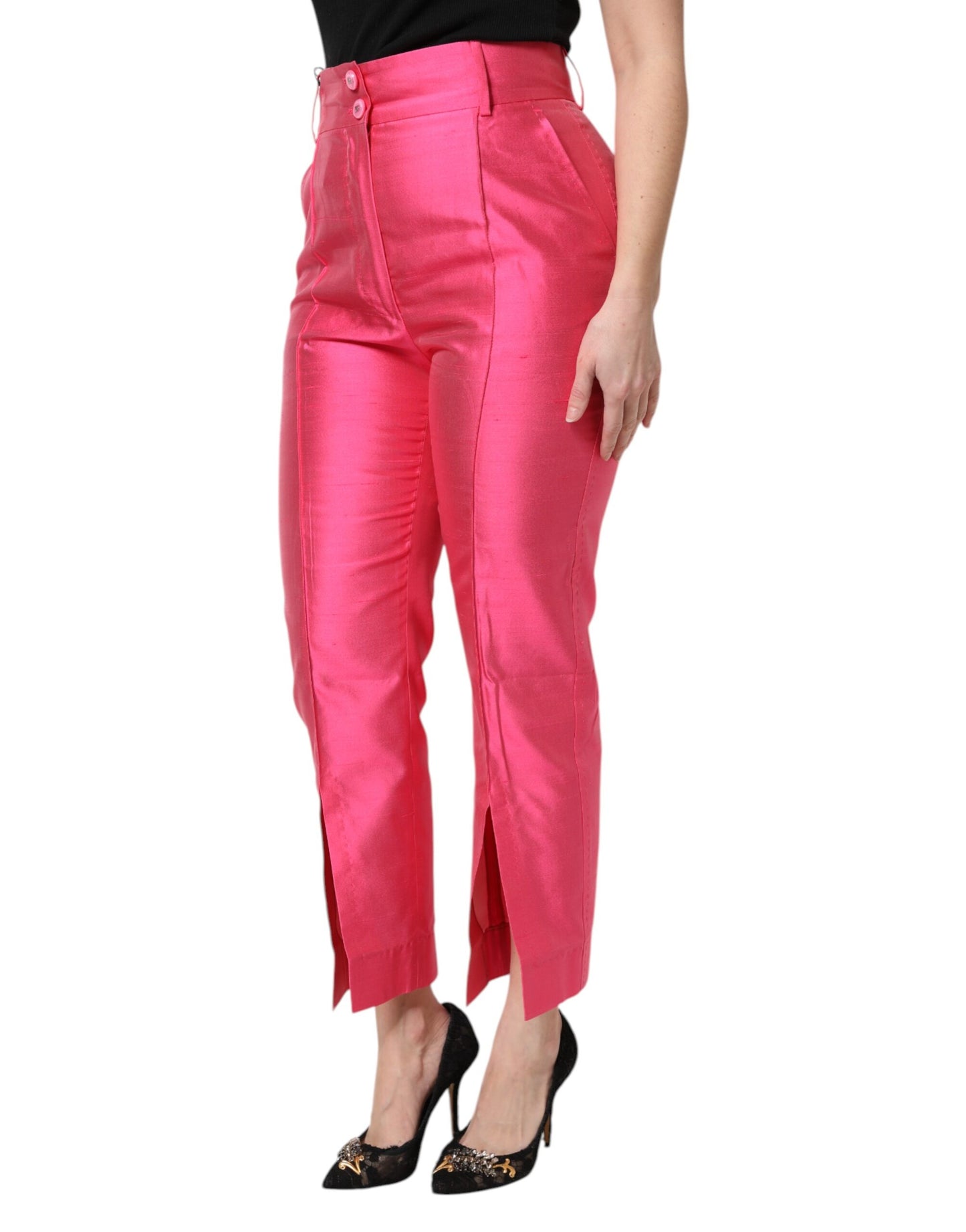 Dolce &amp; Gabbana – Hoch taillierte Karottenhose aus rosa Seide