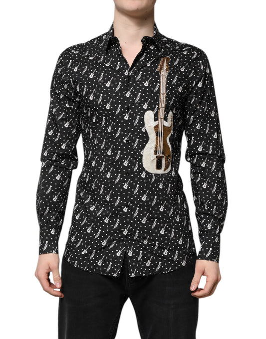 Dolce &amp; Gabbana Schwarzes GOLD-Hemd mit Instrumentenverzierung