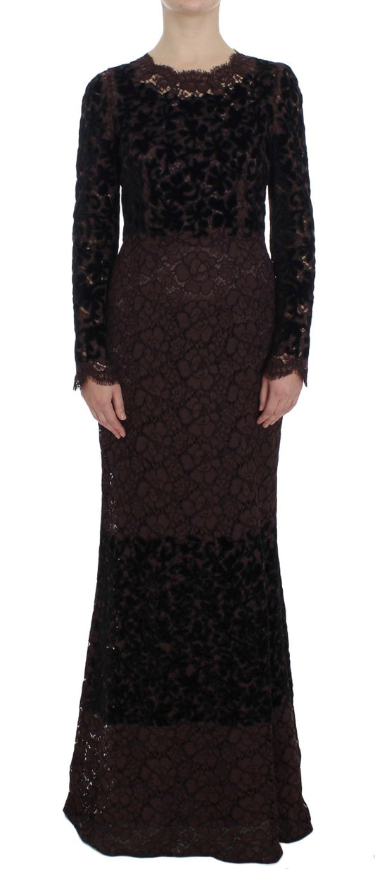 Dolce &amp; Gabbana, Lila Maxikleid mit floraler Spitzenstickerei