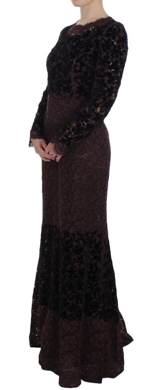 Dolce &amp; Gabbana, Lila Maxikleid mit floraler Spitzenstickerei