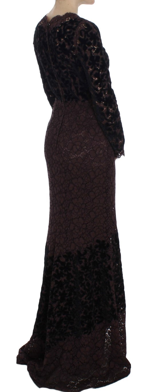 Dolce &amp; Gabbana, Lila Maxikleid mit floraler Spitzenstickerei