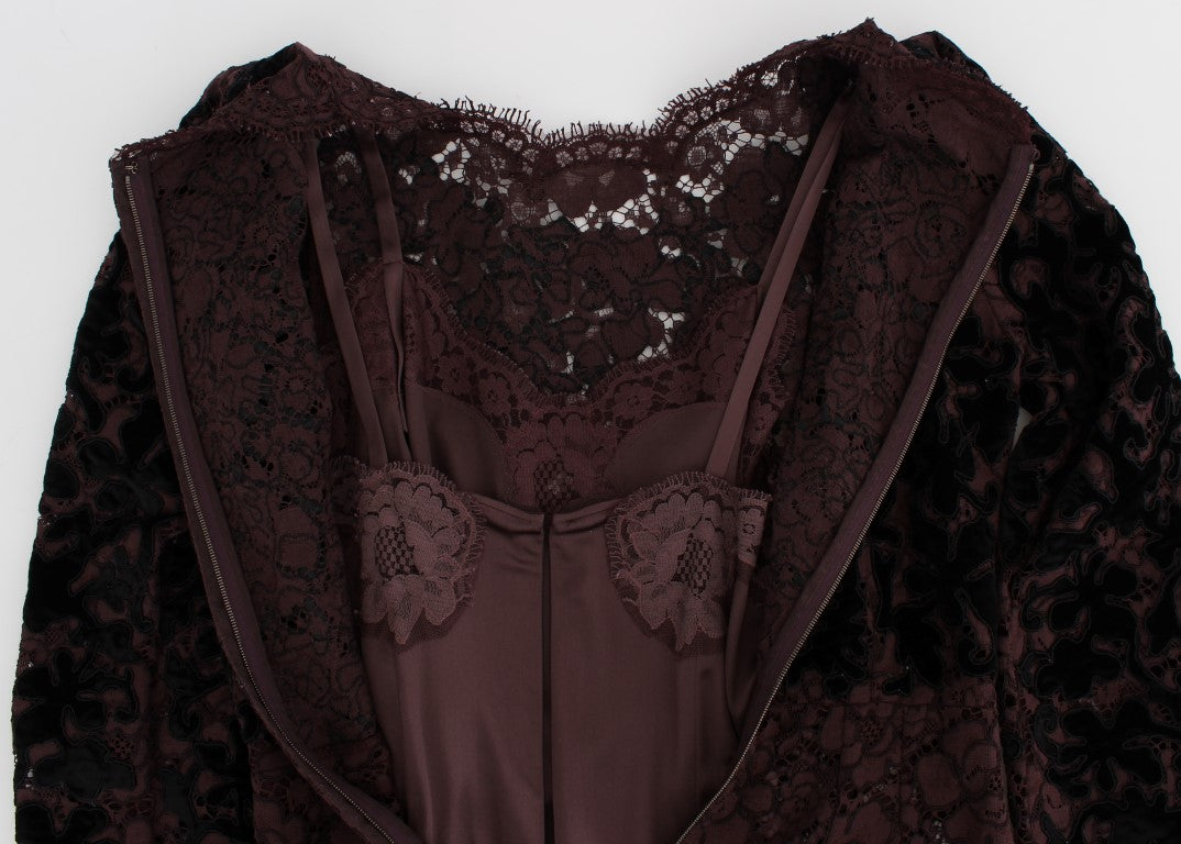Dolce &amp; Gabbana, Lila Maxikleid mit floraler Spitzenstickerei