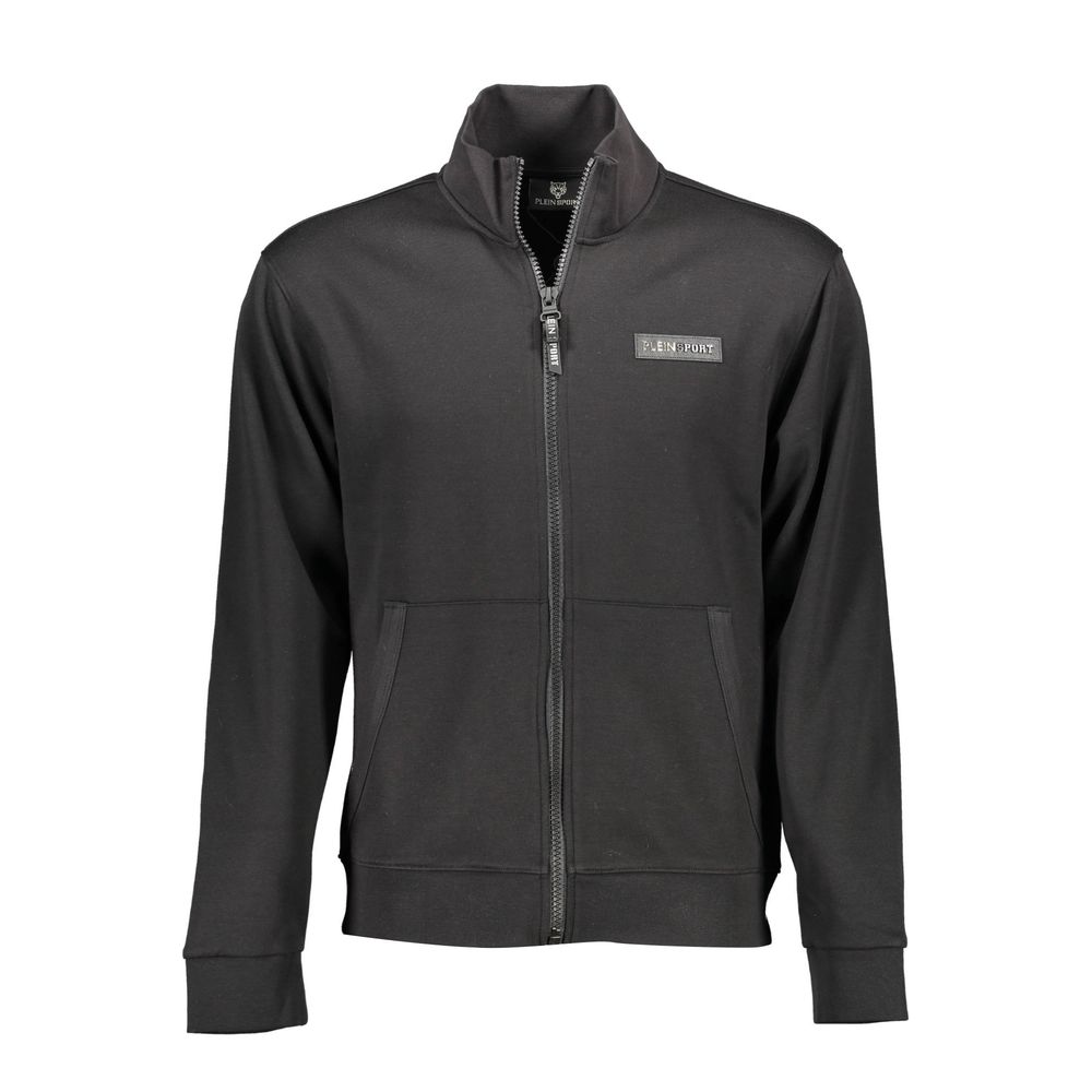 Plein Sport Black Cotton Men Sweater with Central Pockets and Zip