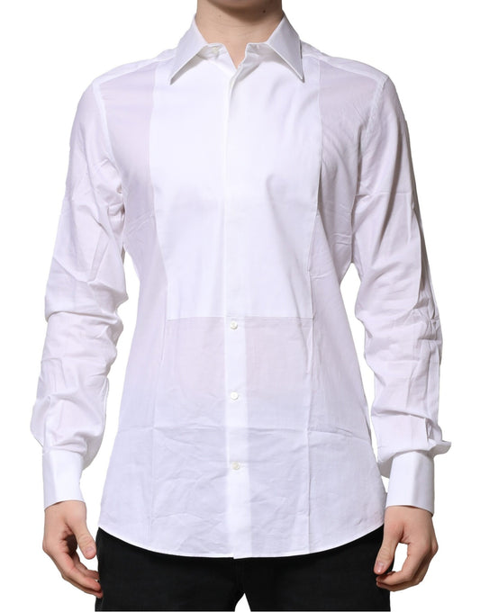 Dolce &amp; Gabbana Weißes Bib Baumwollpopeline GOLD Herren Formelles Hemd