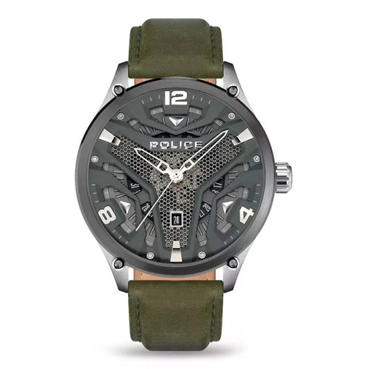 Grüne Lederuhr von Police
