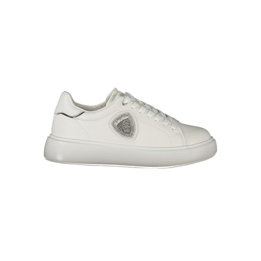 Blauer Damen Sneaker aus weißem Leder