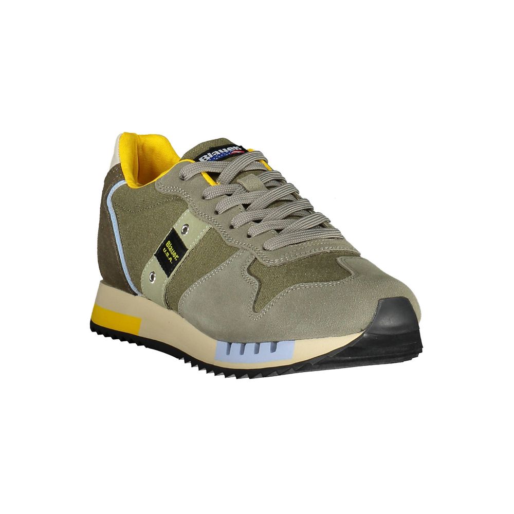 Blauer grüner Leder-Herren-Sneaker