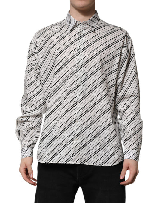 Dolce &amp; Gabbana – Weißes, gestreiftes Langarmhemd für Herren