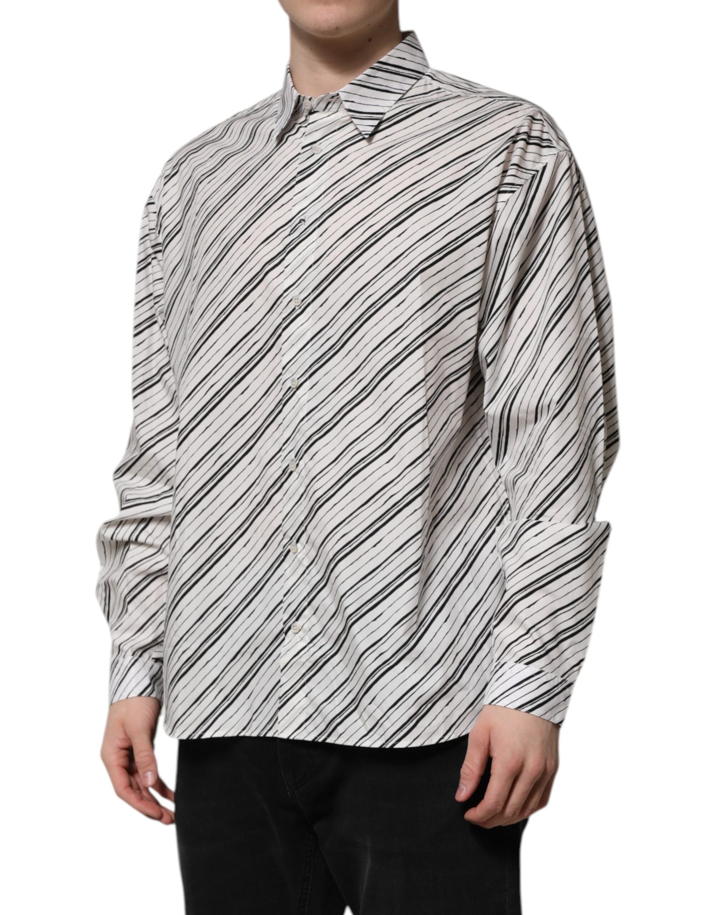 Dolce &amp; Gabbana – Weißes, gestreiftes Langarmhemd für Herren