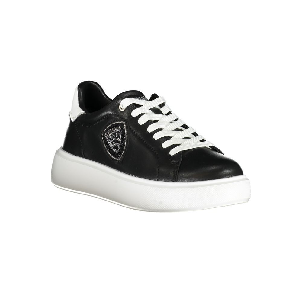 Blauer Damen-Sneaker aus schwarzem Leder