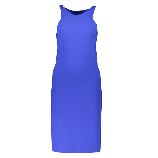 Patrizia Pepe Elegantes blaues Rundhalskleid mit Logo-Detail