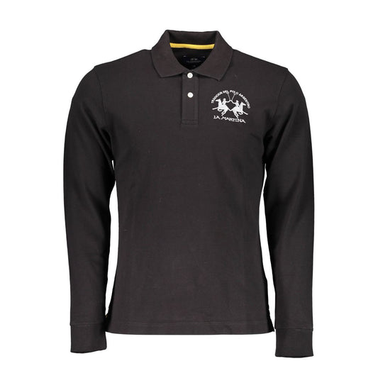 La Martina Elegantes langärmliges schwarzes Polo für Herren