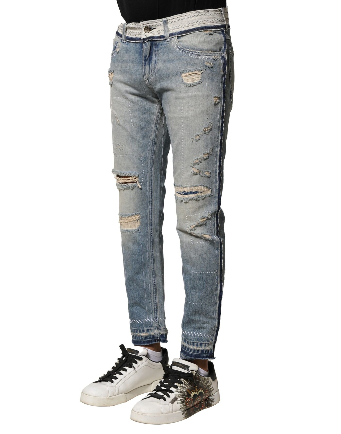 Dolce & Gabbana Light Blue Tattered Straight Men Denim Jeans
