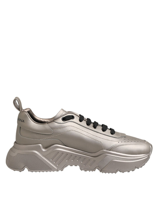 Dolce &amp; Gabbana Silber DAYMASTER Leder Herren Sneakers Schuhe