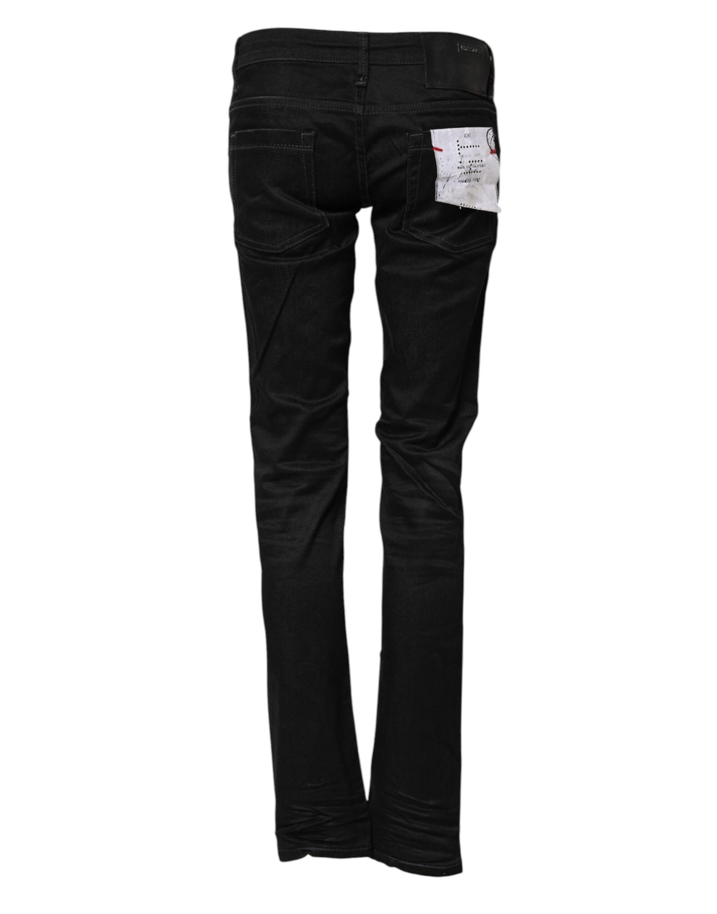 Acht – Schwarze Slim Fit-Jeans aus Baumwolle mit niedriger Taille