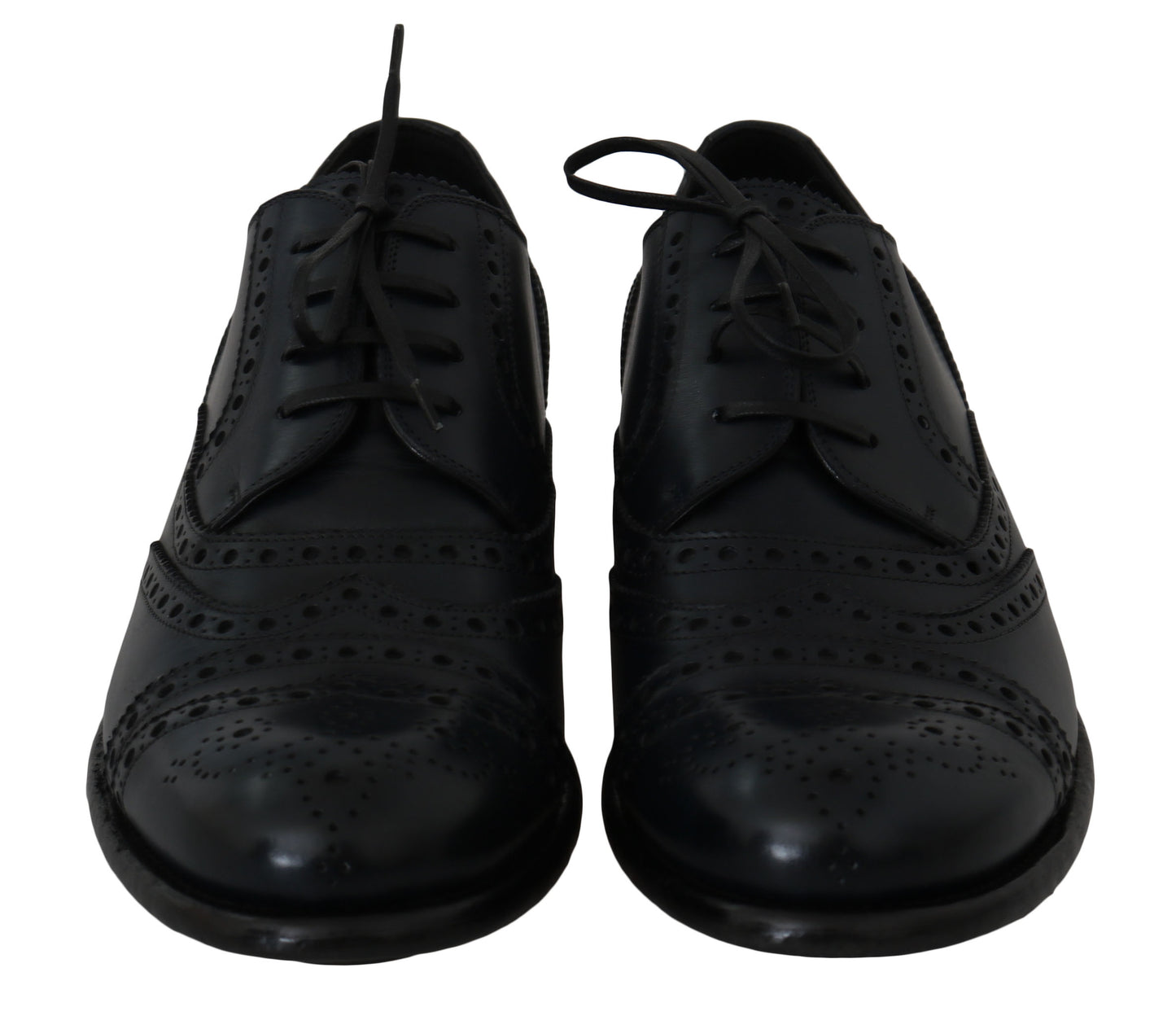 Dolce &amp; Gabbana – Dunkelblaue Oxford-Schuhe aus Leder mit Flügelkappe